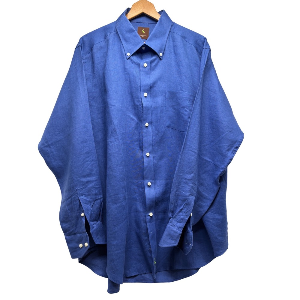 Tailorbyrd Royal Blue Linen Button‎ Down Shirt Men's 2XL Long Sleeve